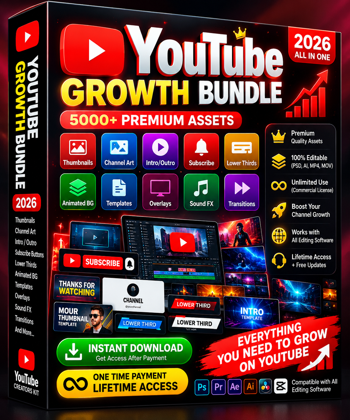 All-in-One YouTube Pack: Thumbnails, Intros, SEO Checklist & Sound Effects!